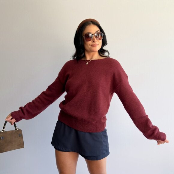 Women’s 3-Way Lace-Trim Convertible Sweater Cardigan – Burgundy - Picture 10 of 13